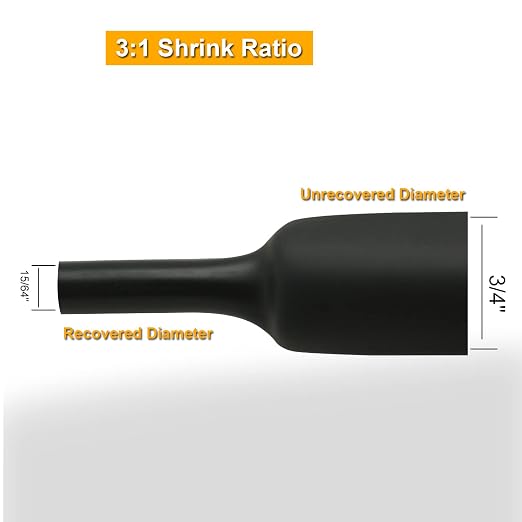 TKDMR 5 Ft 3/4" Heat Shrink Tubing - 3:1 Ratio Marine Grade Heat Shrink,Wire Cable Adhesive Lined Tube Insulation Seal Against Moisture Corrosion and Air Leakage.Black