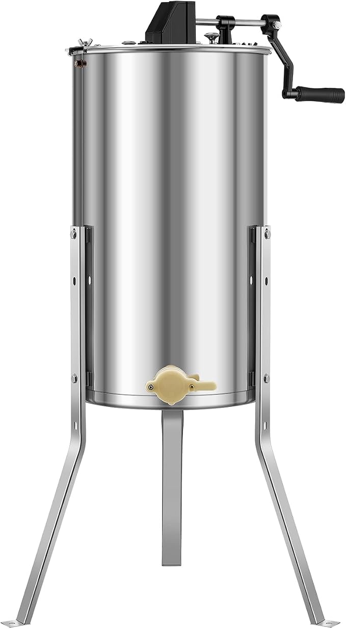 VEVOR Honey Extractor, 2 Frame Manual Honey Extractor with Transparent Lid, Stainless Steel Honeycomb Drum Spinner with Height Adjustable Stand,Honeycomb Extraction Centrifuge Equipment for Beekeeping