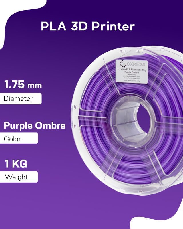 Cookiecad PLA Filament 1.75mm 1kg Rainbow Multicolor 3D Printer Filament - Purple Ombre PLA