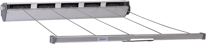 Household Essentials Steel and Aluminum 5‑Line Retractable Wall‑Mounted Dryer Slim Space‑Saving Laundry Rack, White Finish