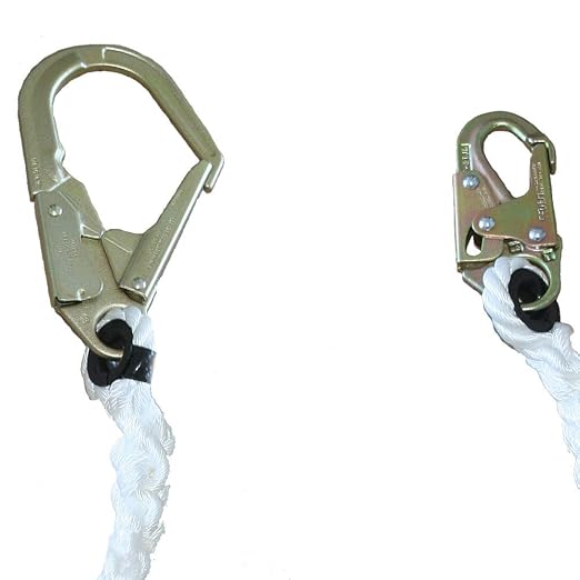 Peakworks Fall Protection Restraint Lanyard with Rope, Snap and Form Hooks, 4 ft. Length, White, V8151204