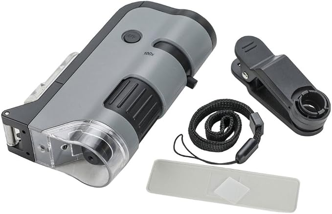 Carson MicroFlip 100x-250x, LED UV Pocket Microscope with Smartphone Clip, STEM Education (MP-250)