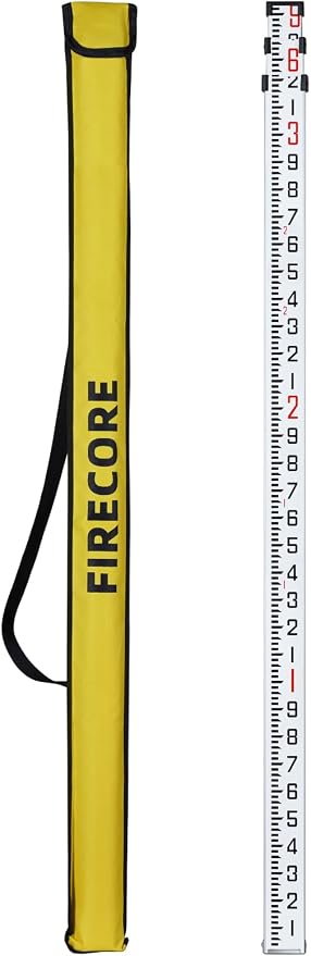 Firecore 9-Foot Aluminum Grade Rod – 10ths, Dual Sided 3-Section Telescopic Survey Rod