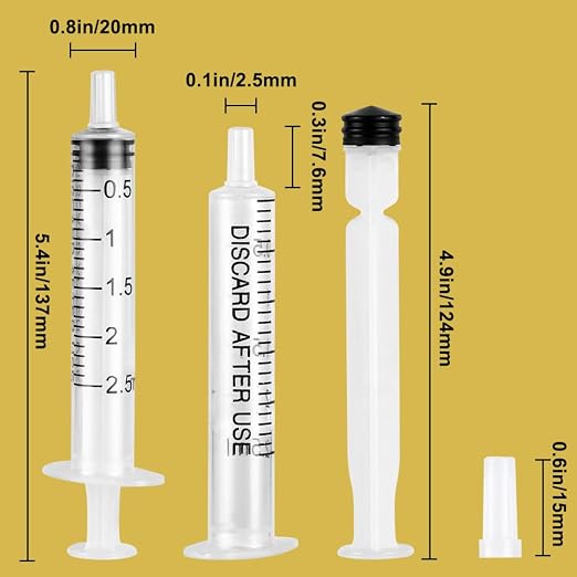 24 Pack 2.5ml Plastic Syringe with Cap, Sterile Syringe Individually Sealed for Labs, Measuring Liquids, Feed Pets, Oil or Glue Applicator