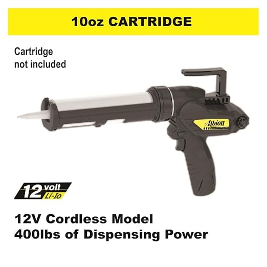 Albion Engineering E12 B-Line Cordless Cartridge Caulking Gun, No Drip, 12V, 1 Gallon (10 oz)