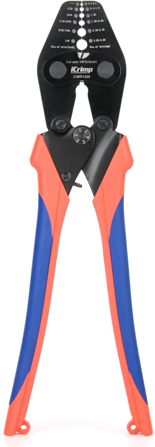 iCrimp Wire Rope Crimping Tool with Built-in Cutter for Cable Railing, Hand Swaging Tool for 1/32~1/8-inch Aluminum Oval Sleeves,Double Barrel Ferrules