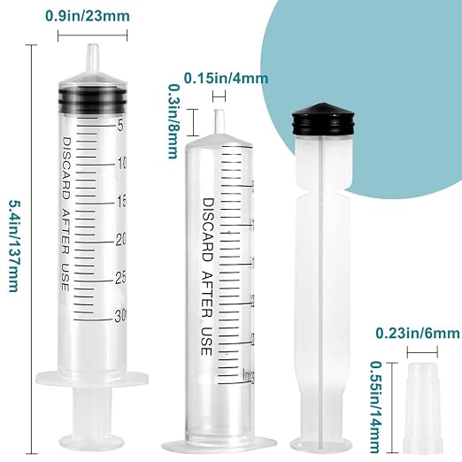 24 Pack Plastic 30ml Syringes with Cap, Sterile Syringe Individually Packaged for Labs, Liquid Measuring, Feeding Pets, Oil or Glue Applicator