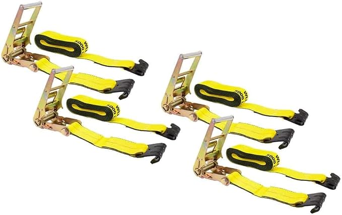 Mytee Products Ratchet Tie-Down Straps with Flat Hooks, 3" x 30' Ratchet Straps Yellow | 15,000 Lbs Breaking Strength | TieDown Ratchet Straps for Flatbed, Truck, Trailers Pickup (4 Pack)