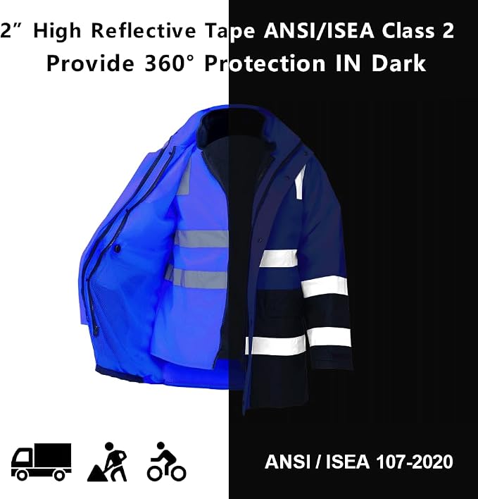 SMASYS Safety High Visibility Oxford Double Thick Reflective Jacket, ANSI Class 3, Construction Protective Work Wear