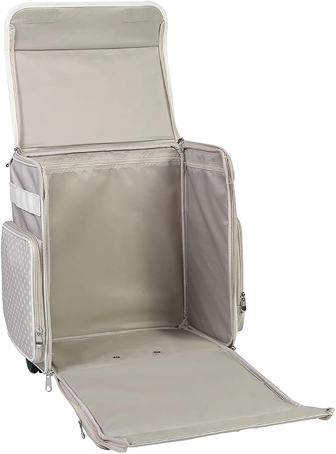 Everything Mary Collapsible Rolling Scrapbook Tote – Tan Dot Craft Bag with Wheels – Portable Storage Organizer for Scrapbooking, Papercraft & Art Supplies