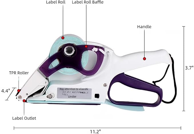 Generic Manual Label Applicator, Portable Handheld Barcode Sticker Gun, Flat Round Bottle Labeling Machine, for 1” 3” Label Roll Core, 11.2*4.4*3.7in