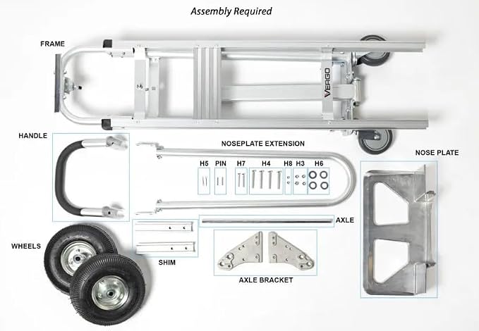 Vergo Industrial Convertible Hand Truck - AS7A2 Heavy Duty Aluminum 3 in 1 Dolly (750 lb Capacity) Lightweight Frame, Ergonomic Handle, Extendable Loop, Versatile Moving Dolly (3 Positions, 53" High)