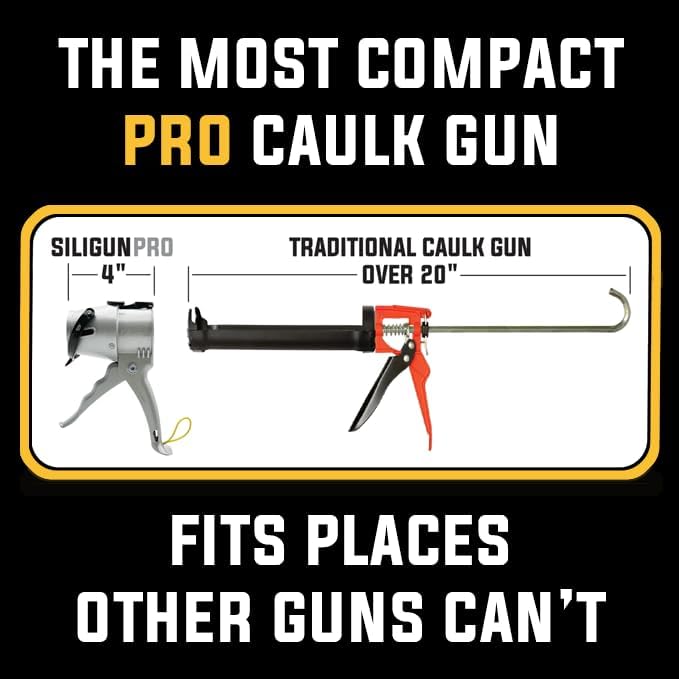 SILIGUN™ PRO Compact 24:1 Caulking Gun - No Drip Caulk Gun - Patent Design - Lightweight Aluminum Frame - Works with all 10 oz Tubes (SILIGUN PRO Scraper Kit)