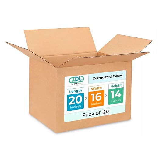 Large Shipping & Moving Boxes 20"L x 16"W x 14"H (20-Pack) - Extra Strength 200 lb vs Regular - USA-Made Corrugated Durable Moving Boxes for Shipping - Large Carton Box for Moving by IDL Packaging