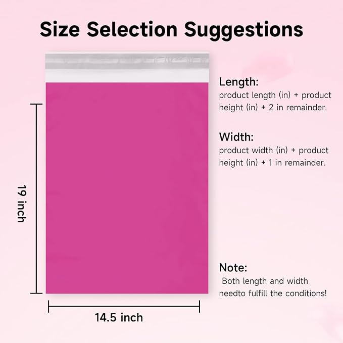 Pink Poly Mailers 14.5x19 Inch, 200 Pack | Self-seal shipping bags with secure adhesive; for resellers, clothing, towels, accessories, and regular shipping