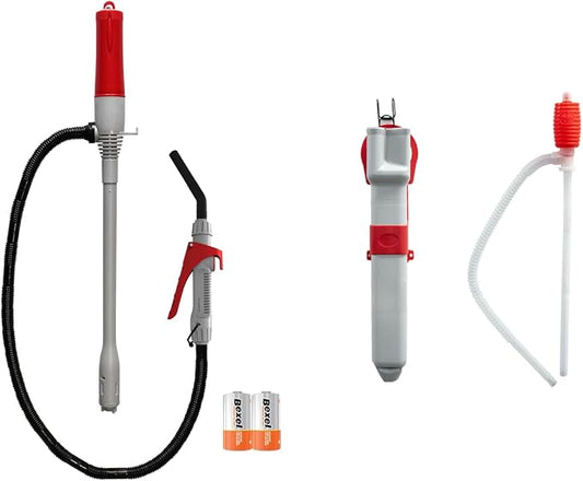 [LITE DELIGHT] Portable Water & Fuel Transfer Pump Set, Powerful D Battery Operated Pump With Nozzle, Automatic Pump With Storage Case and Manual Siphon, 39.5" Extra Long Hose Fits All Size Cans