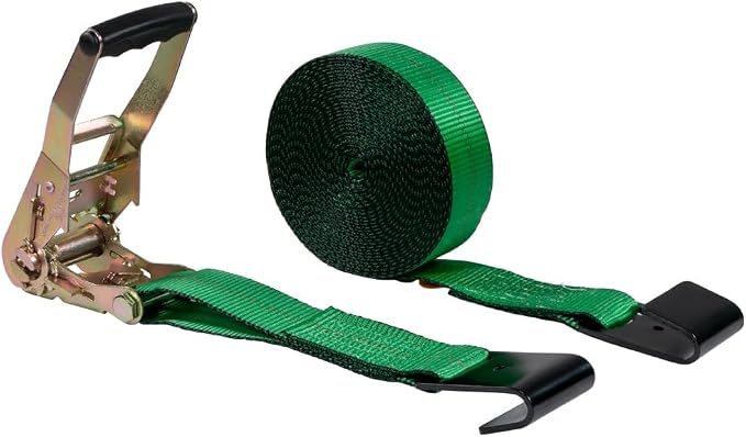 Mytee Products 20 Pack 2" x30' Green Ratchet Straps with Flat Hooks - 3,333 Lbs WLL - High Visibility Heavy Duty Tie Down Ratchet Straps for Flatbed, Truck, Trailers, Cargo, Pickup