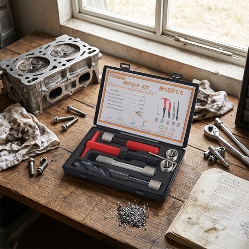 M18x1.5 Thread Repair Kit, 10 Pcs Helicoil Thread Repair Kit Thread Chaser Set, Portable Thread Metric Inserts Repair Kits Helicoil Thread Repair kit, Compatible Hand Tool Set for Auto Repairing