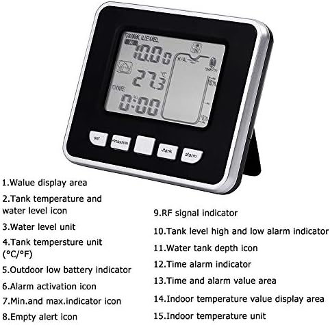 Hilitand Ultrasonic Water Tank Liquid Depth Level Meter with Temperature Display Sensor Water Level Gauge