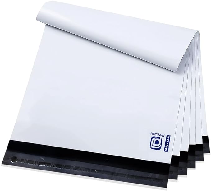 POLYSELLS 200 Pack 10x13 Inch Poly Mailers Shipping Envelopes, Strong Adhesive Sealing, Waterproof, and Tear-resistant Postal Mailing Bags for Clothing, Books, and Accessories White