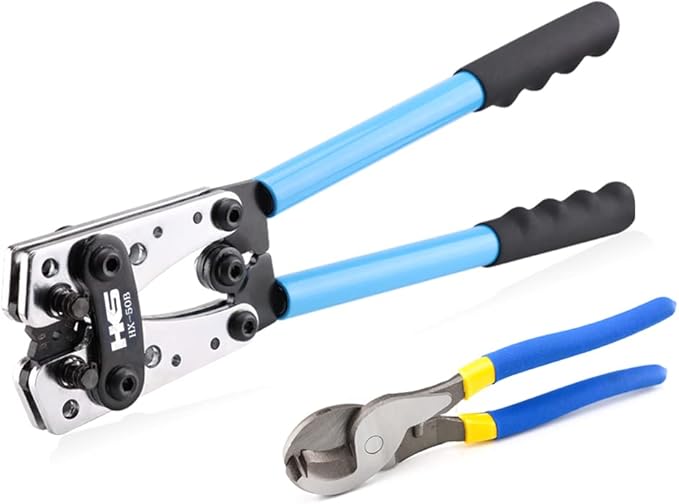 HKS Battery Cable Crimping Tool for AWG 10-1 Copper Ring Terminals with Cable Cutter, Heavy Duty Crimper for Wire Lugs