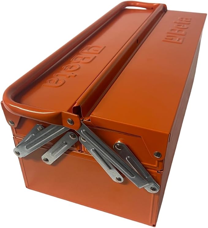 Beta C20 Five-Section Cantilever Metal Tool Box, 17.7” × 7.87” × 8.27” | Heavy-Duty Steel Construction | Lockable | Portable Tool Storage with Fold-Down Handle | Orange | 55 lb Capacity