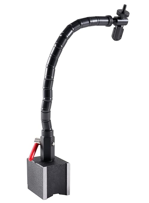 Accusize Industrial Tools - 176 lb Flexible Magnetic Base for Industrial Precision Indicators, P900-S304 | On/Off Switch, V-Groove Bottom, 12" Flexible Arm, M8 x 1.25 mm Tapped Hole