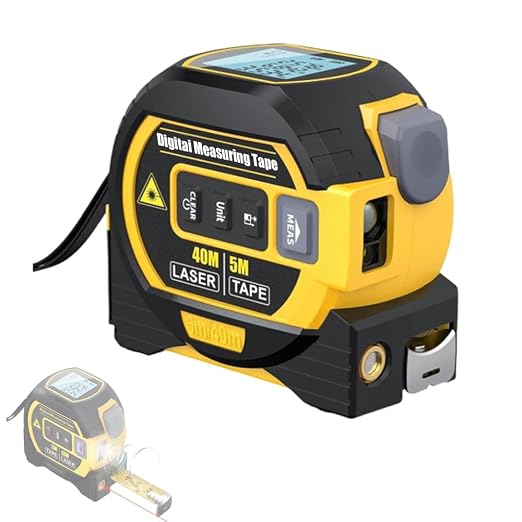 Tape Measure 3-in-1 Tape Measure - Digital Measuring Tape with Data Storage Function Vertical Crosshair Rangefinder, LCD Display, 16Ft Tape, 40M/135Ft Rangefinder Yellow:40M.