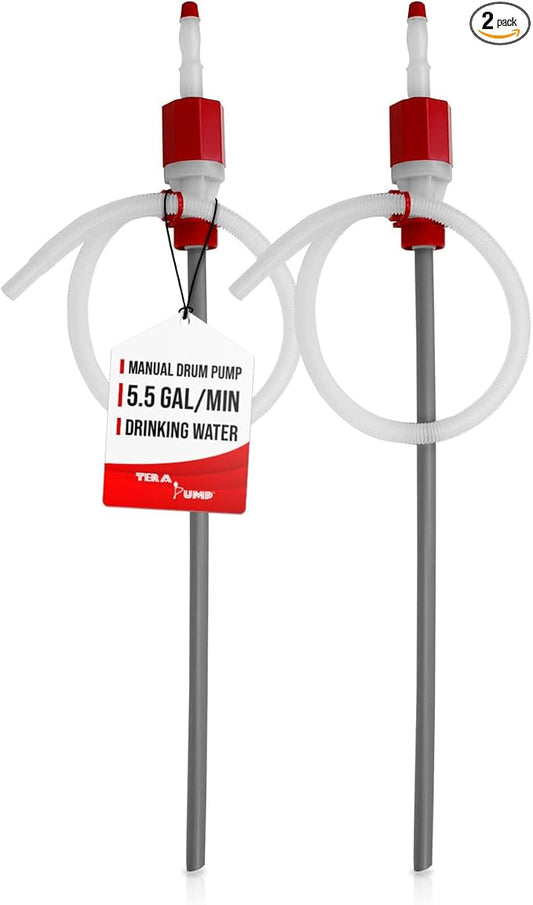 55-Gallon Drum Pump Manual Barrel Siphon for Drinking Water (2 Pumps) | Heavy Duty, Food Grade, BPA Free, For Emergency & Disaster