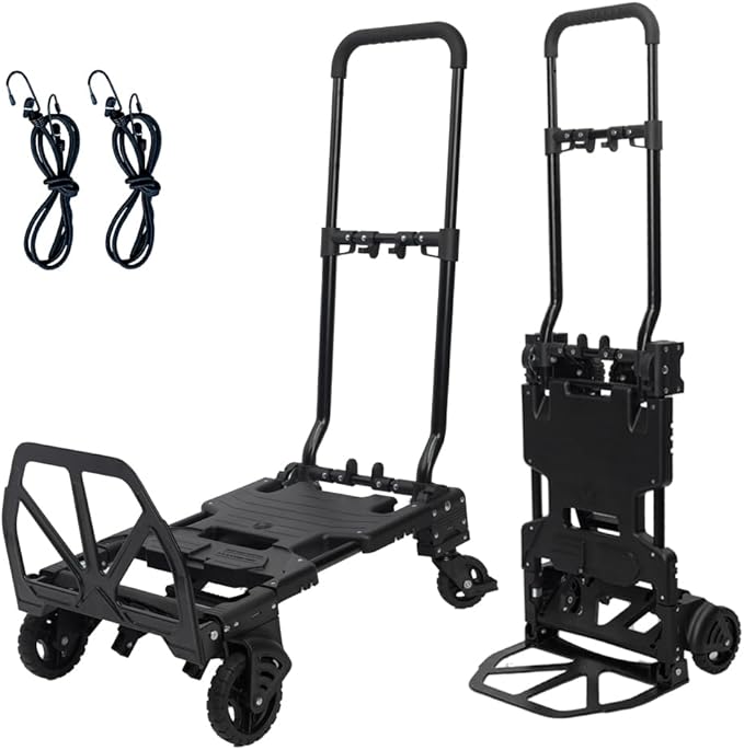 2-in-1 Black Folding Small cart, Outdoor Cargo handling Vehicle, Flatbed Trailer with a Load Capacity of 330 pounds (1, Black)