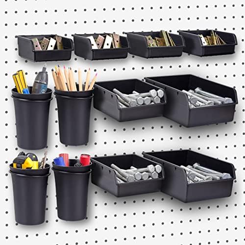 G.CORE 1/4" Pegboard Wall Organizer, 32-Pack Pegboard Cups Bins Hooks Assortment, Peg Board Organizer Accessories for Craft Room Hobby Supplies, Garage Storage Tools & Small Parts