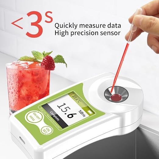 Digital Brix Refractometer, 0–55% ATC Sugar Content Meter, ±0.2% Precision, Handheld Tester for Fruit, Juice