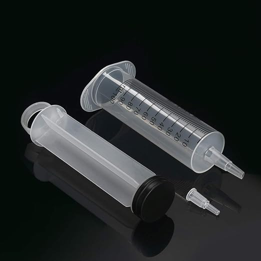 24 Pack 100ml Syringes with Tip Adapters, Large Garden Syringe Individually Packaged for Scientific Labs, Nutrient Measuring, Watering, Refilling