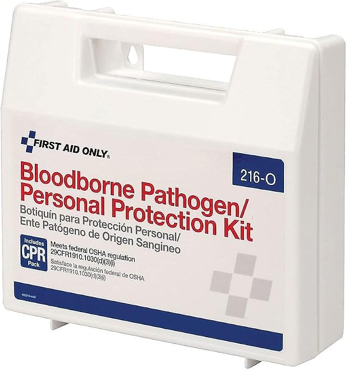 First Aid Only 216-O Blood Pathogen Clean Up Kit with 6-Piece CPR Pack, 29-Piece Body Fluid Clean Up Kit in Plastic Case