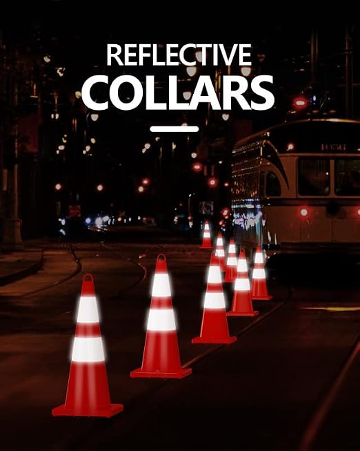 BATTIFE 6 Pack 28 Inch Traffic Safety Cones with Reflective Collars, Heavy Duty Orange Parking Cones for Road Construction and Traffic Control