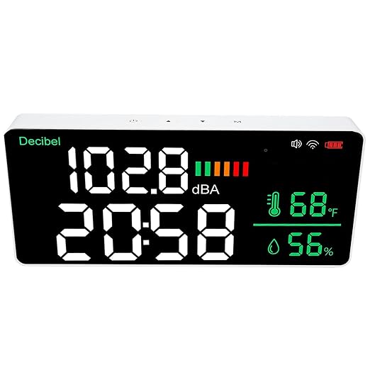 LED Decibel Meter for Tuya 2.4G Wall Mounted Sound Level Monitor 30-130 dBA with Temperature Humidity Display 2000mAh Battery for Home Office Studio Classroom