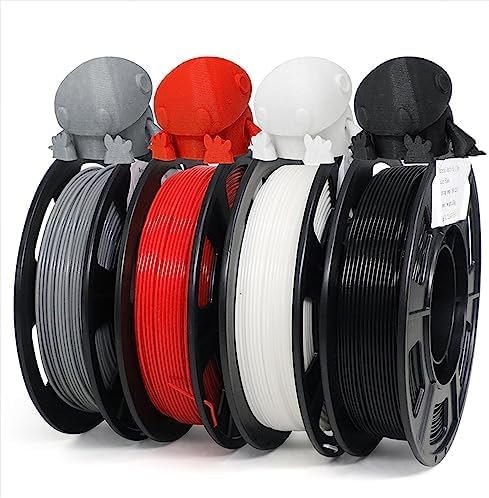 YOUSU PLA Plus (PLA+) Filament 1.75mm Bundle 4x250g, 4 Pack 1 KG Sample 3D Printer Filament, 3D Printing Multi Pack Filament Dimensional Accuracy +/- 0.02mm(2.2lbs),Black/White/Grey/Red