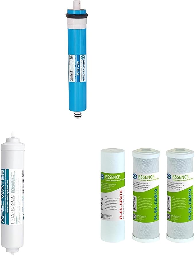 APEC MEM-ES-50 50 GPD Membrane Filter for Reverse Osmosis System and FI-ES-TCR-QC 10" High Capacity Inline Carbon Filter, White