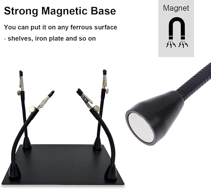 Magnetic Helping Hands Third Hand Tool Flexible Metal Arms Alligator Clips Strong Magnet Base for Automobile Electronics Soldering Jewelery Painting Art Crafts Hobby,15cm,1PCS