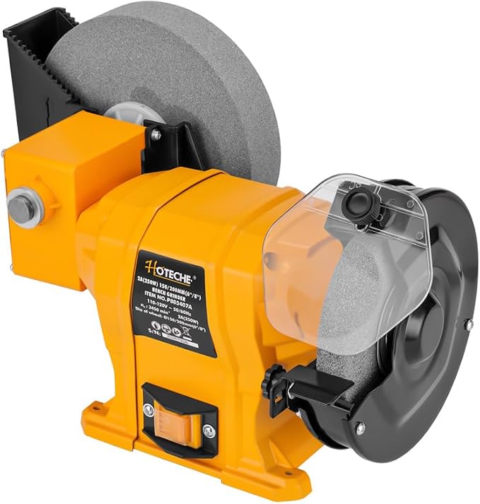 Hoteche 6-Inch/8-Inch Dual-Size Bench Grinder - 2.1-Amp Heavy Duty Dry/Wet Sharpening System for Metal, Wood, Tools, Knives, Chisels & DIY Projects