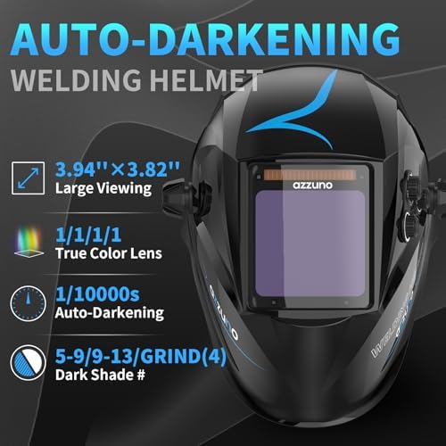 AZZUNO 135A MIG Welder & Welding Helmet Auto Darkening with True Color Large Viewing 3.94"×3.82", 3 in 1 Multiprocess Welder 110V MIG Welder Machine Flux MIG/Lift TIG/Stick Welding Machine