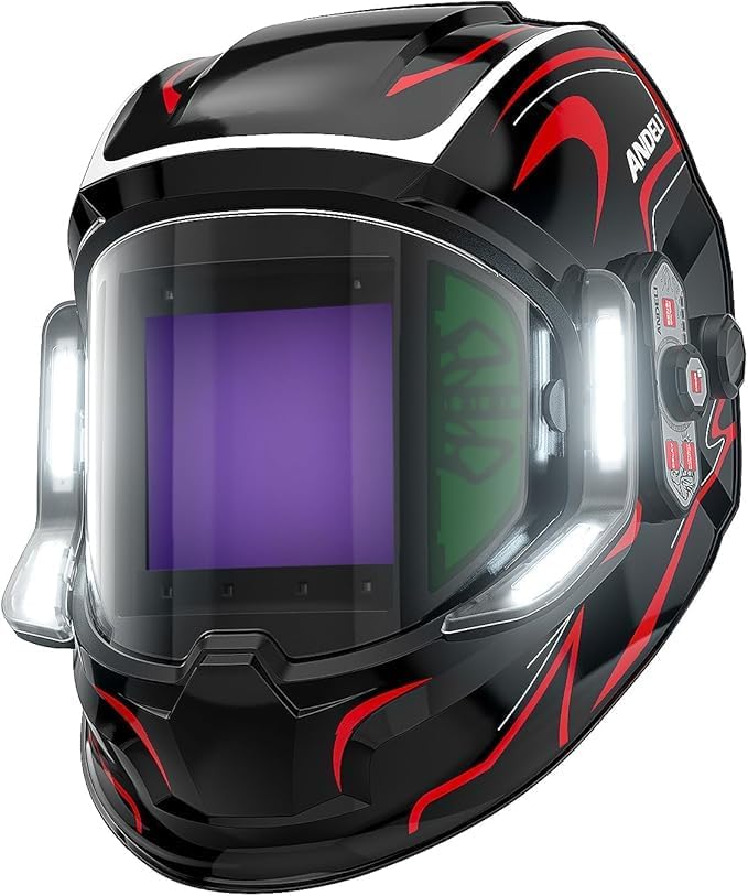 ANDELI Welding Helmet - 180° Panoramic 6 Arc Sensor True Color, Auto Darkening Welding Helmet with Light and Motion Sensing, 2100mAh Rechargeable Battery for TIG/MIG/Cut/Grind MONERRC-LED