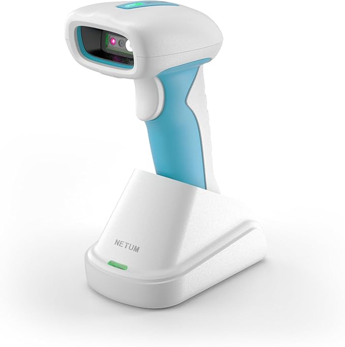 NETUM NT-1962 Blue-White Medical-Grade Wireless 1D / 2D Barcode Scanner, 1280×800 CMOS Sensor, 2.4G + Bluetooth, IP67 Waterproof Rugged Design, Hands-Free Mode for Clinics and Hospitals