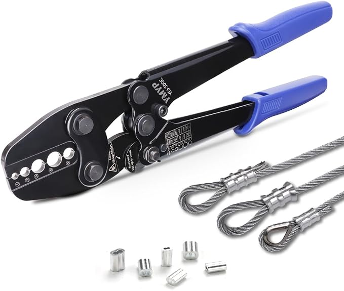 Wire Rope Crimping Tool, Ferrule Swaging Tool for Aluminum Sleeves, Loop Sleeves, Wire Rope Crimper for 1/16"-3/16" Cables, Heavy-Duty Swaging Tool for Railing, Fishing with Cutting Function