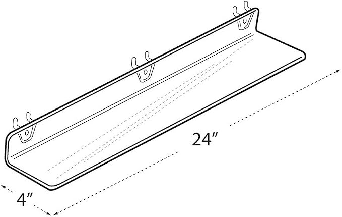 Azar Displays 556010-4pack Clear Acrylic Shelf for Pegboard or Slatwall (Pack of 4)