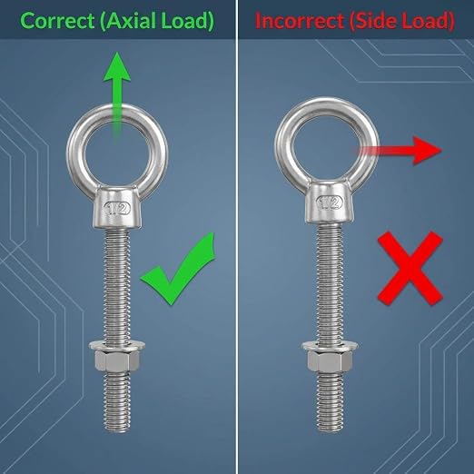 QWORK 304 Stainless Steel Shoulder Eye Bolts 1/2"x4", 5 Pack Marine & Rigging Hardware for Wood, Metal & DIY Projects