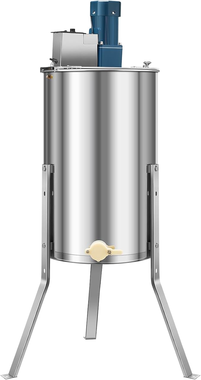 VEVOR Electric Honey Extractor, 3 Frame Honey Extractor with Transparent Lid, Stainless Steel Honeycomb Drum Spinner, Height Adjustable, Honeycomb Extraction Equipment for Beekeeping