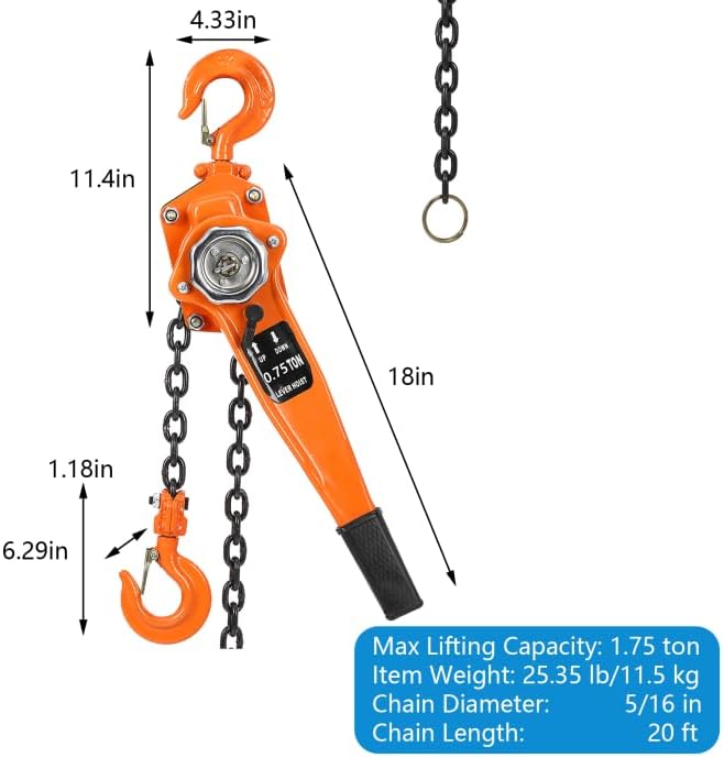 EliteEdge Manual Lever Chain Hoist - 0.5 Ton 10 Ft Lift, Mechanical Efficiency, Efficient Ratchet Mechanism, 2 Hooks, Heavy Duty Chain, 360° Rotation Hook