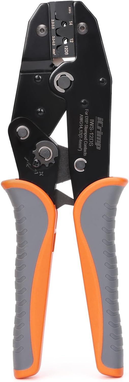 iCrimp Ratchet Crimp Tool for Deutsch DTP 12 Stamped Contacts | Fits 12-14 AWG wire, precise positioning, IWS-12DS crimper, open barrel crimp, for automotive wiring repair