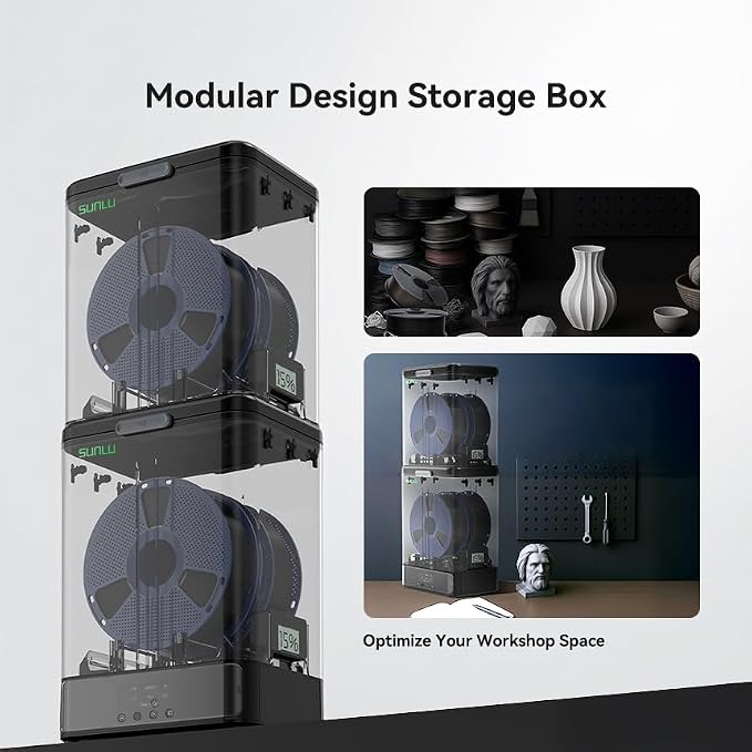 SUNLU 3KG Filament Dryer SP2 & Storage Box, 70℃ Max Temperature and 15min Fast Heating for 3D Printer Filament Drying and Sealing with Heat Control, Compatible with 1.75mm/2.85mm PLA PETG TPU ABS ASA